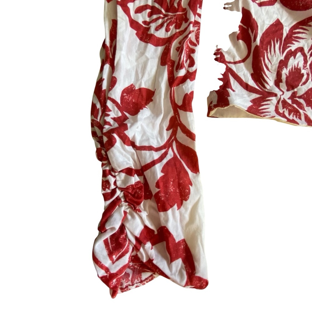 Zara One Shoulder Floral Cropped Top Size Large Red And Cream Ruffle Shoulder - Picture 5 of 9
